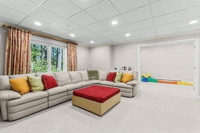 1003 Wisteria Way Unit 1003, Wayland, MA 01778 - living area featuring carpet, recessed lighting, a paneled ceiling, and ornamental molding