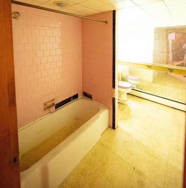 102 Margin St, Salem, MA 01970 - full bath with toilet, shower / washtub combination, tile patterned floors, and a baseboard radiator