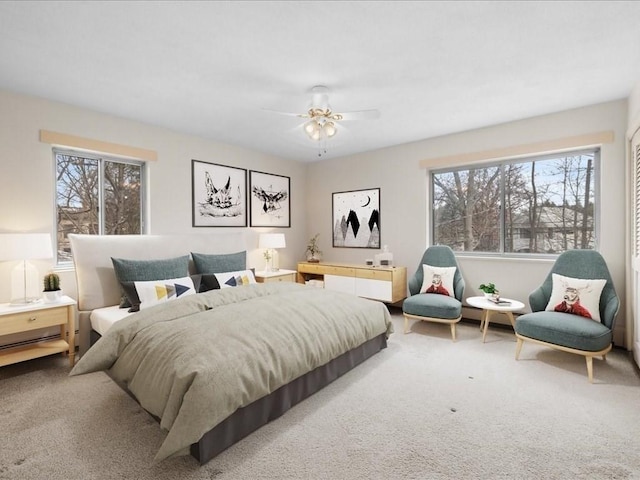 bedroom featuring carpet and a ceiling fan