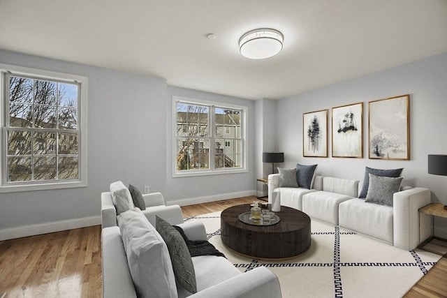 living room featuring light hardwood / wood-style flooring and a healthy amount of sunlight