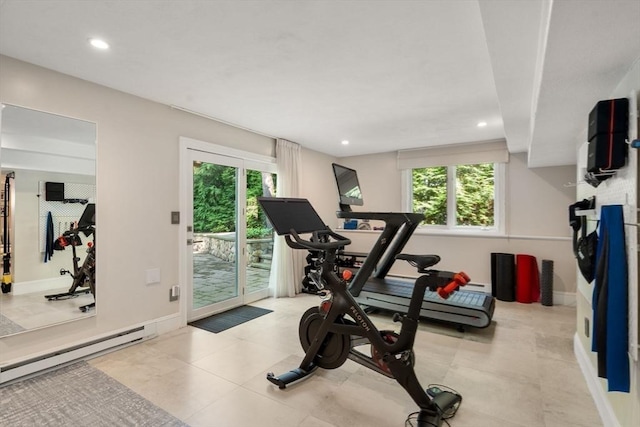 69 Princeton Rd, Brookline, MA 02467 - exercise room featuring baseboard heating and recessed lighting