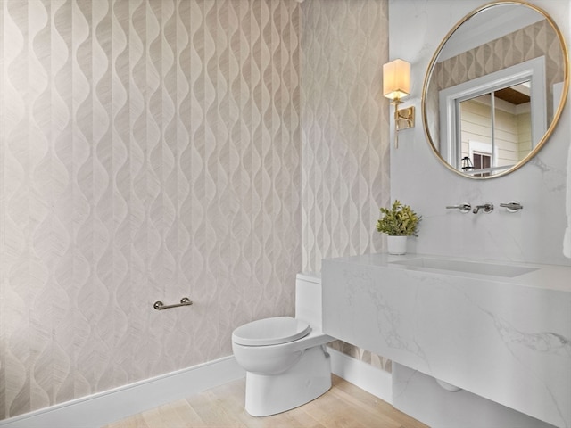 bathroom featuring sink, hardwood / wood-style flooring, and toilet