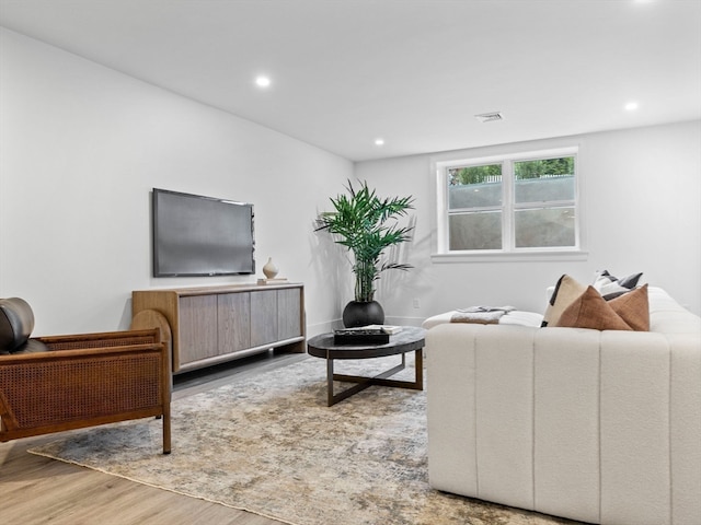 living room with hardwood / wood-style flooring