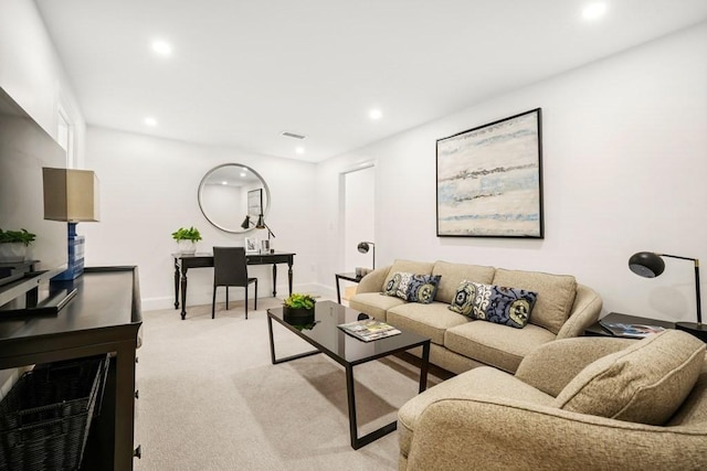 130 Mount Auburn St Unit 310, Cambridge, MA 02138 - living room featuring an office area, recessed lighting, and light carpet