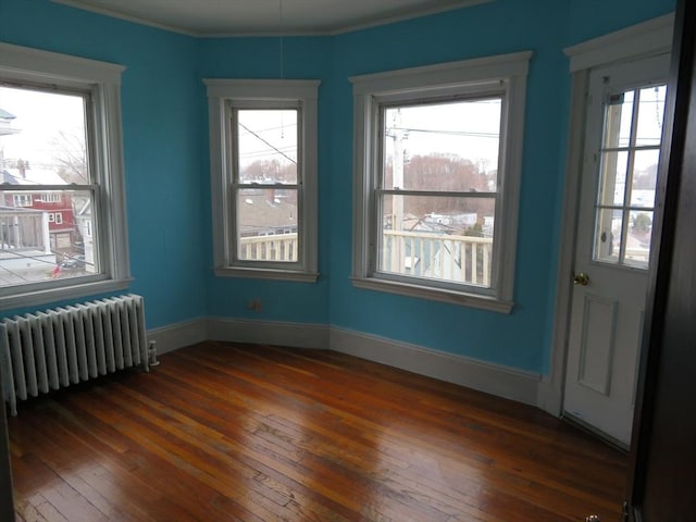 interior space with a healthy amount of sunlight, hardwood / wood-style flooring, and radiator