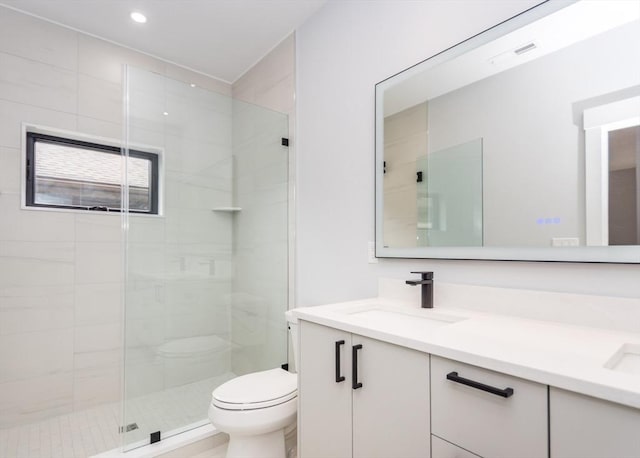 15 Alder St Unit A, Waltham, MA 02453 - full bath with vanity, a shower stall, and recessed lighting