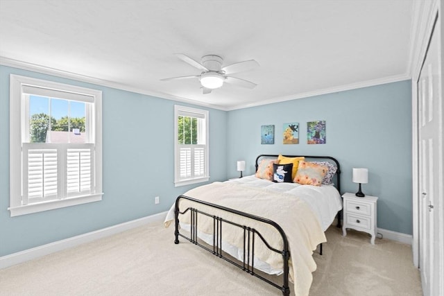 260 Beaver Dam Rd, Scituate, MA 02066 - bedroom featuring ornamental molding, light carpet, and a ceiling fan