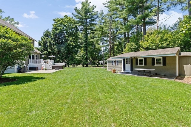 260 Beaver Dam Rd, Scituate, MA 02066 - view of green lawn featuring a hot tub and a wooden deck