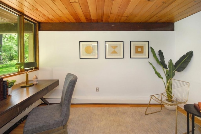 201 Annursnac Hill Rd, Concord, MA 01742 - office area featuring wooden ceiling, beamed ceiling, and wood finished floors