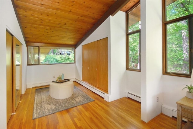 201 Annursnac Hill Rd, Concord, MA 01742 - unfurnished room featuring baseboard heating, healthy amount of natural light, wood finished floors, vaulted ceiling, and wood ceiling