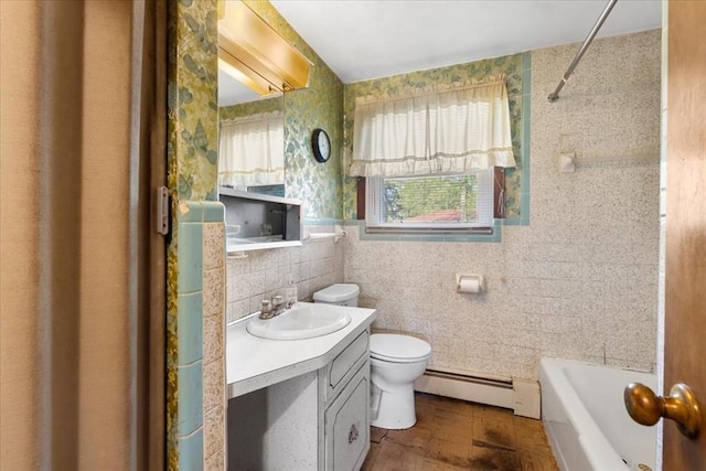 33 Clara Rd, Brockton, MA 02302 - full bath featuring baseboard heating, vanity, and wallpapered walls
