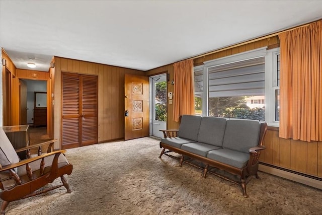 33 Clara Rd, Brockton, MA 02302 - sitting room with carpet, wood walls, and a baseboard radiator