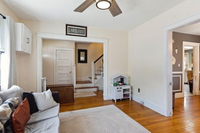 33 Argyle Rd Unit 33, Braintree, MA 02184 - living area featuring wood finished floors, a ceiling fan, and stairs