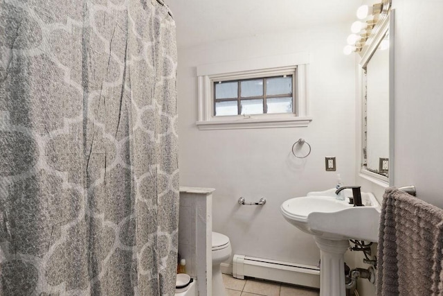 33 Argyle Rd Unit 33, Braintree, MA 02184 - full bath featuring a baseboard heating unit, tile patterned floors, and a shower with shower curtain