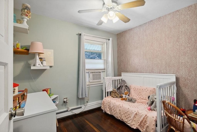 33 Argyle Rd Unit 33, Braintree, MA 02184 - bedroom with baseboard heating, wood finished floors, cooling unit, and ceiling fan