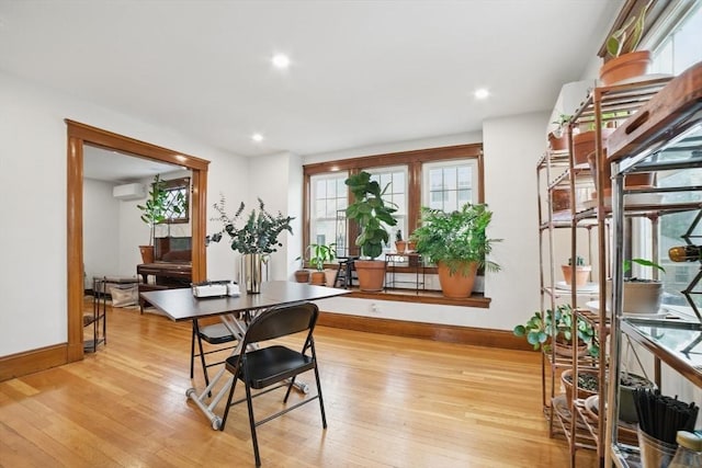 5 Ellington Rd, Quincy, MA 02171 - dining space featuring light wood-style floors, baseboards, recessed lighting, and a wall unit AC