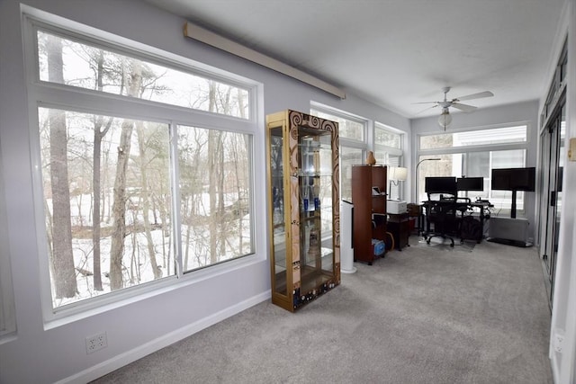 interior space with a wealth of natural light and light colored carpet