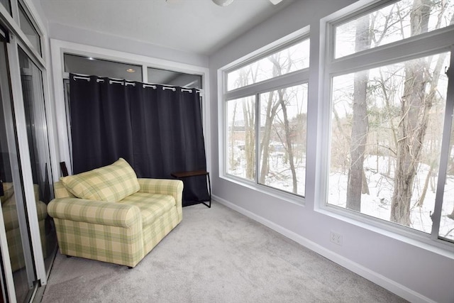 sitting room with light carpet and baseboards