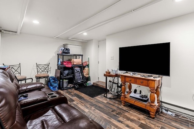115-117 Clare Ave, Boston, MA 02136 - living room featuring wood finished floors, recessed lighting, a baseboard heating unit, and baseboards