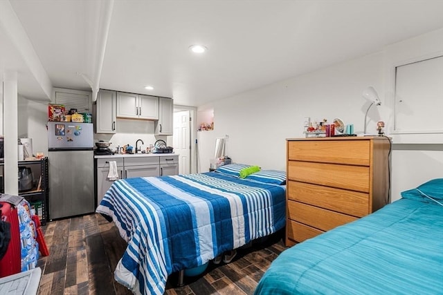 115-117 Clare Ave, Boston, MA 02136 - bedroom featuring freestanding refrigerator, a sink, recessed lighting, and dark wood-style flooring
