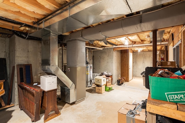 basement featuring gas water heater