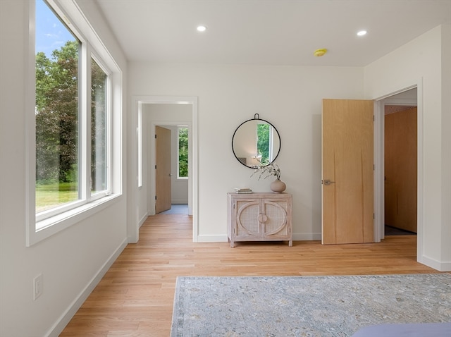 hallway featuring plenty of natural light and light hardwood / wood-style flooring