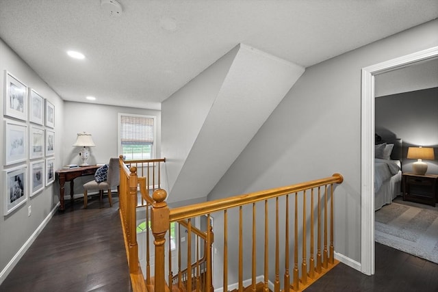 2240 Turnpike St, North Andover, MA 01845 - hall featuring an upstairs landing, wood finished floors, recessed lighting, baseboards, and a textured ceiling