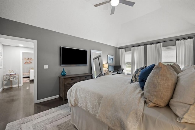 2240 Turnpike St, North Andover, MA 01845 - bedroom featuring baseboards, wood finished floors, ceiling fan, recessed lighting, and vaulted ceiling