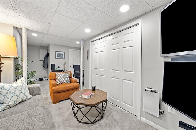 2240 Turnpike St, North Andover, MA 01845 - living room with recessed lighting, a drop ceiling, and carpet floors