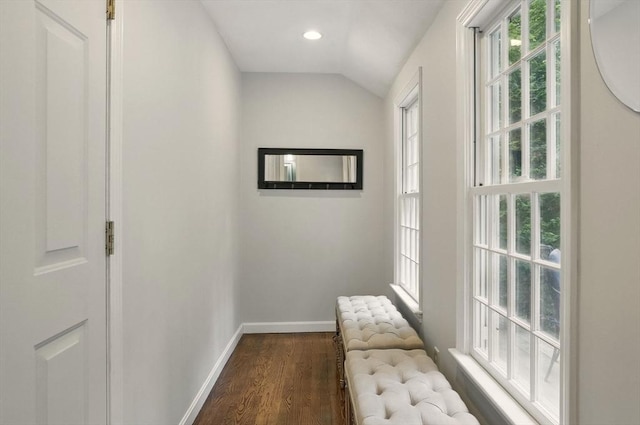5 Coburn Rd, Hopkinton, MA 01748 - corridor featuring dark wood finished floors, healthy amount of natural light, baseboards, lofted ceiling, and recessed lighting