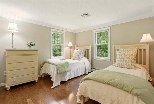5 Coburn Rd, Hopkinton, MA 01748 - bedroom with multiple windows, a baseboard radiator, dark wood finished floors, ornamental molding, and baseboards