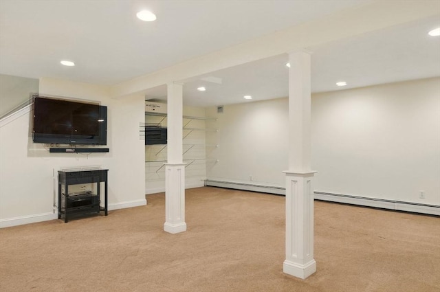 5 Coburn Rd, Hopkinton, MA 01748 - finished below grade area featuring carpet floors, recessed lighting, a baseboard heating unit, and baseboards