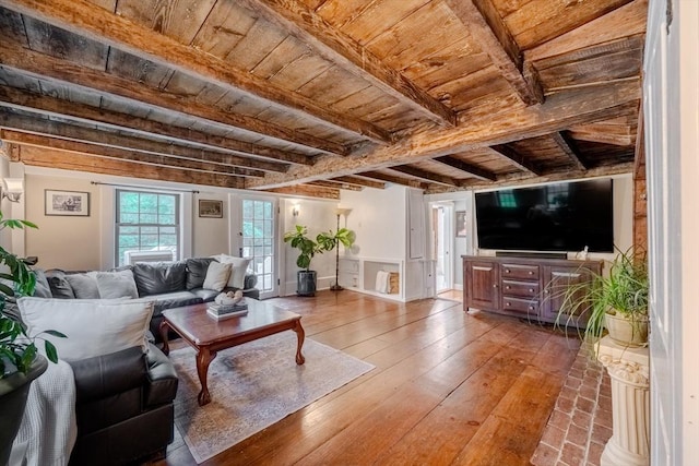 43 Mill Rd, North Andover, MA 01845 - living area with a wooden ceiling with exposed beams and hardwood / wood-style flooring