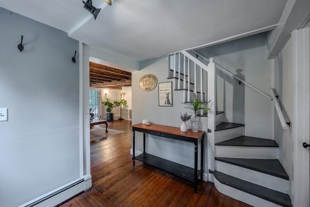 43 Mill Rd, North Andover, MA 01845 - staircase featuring hardwood / wood-style floors and baseboard heating