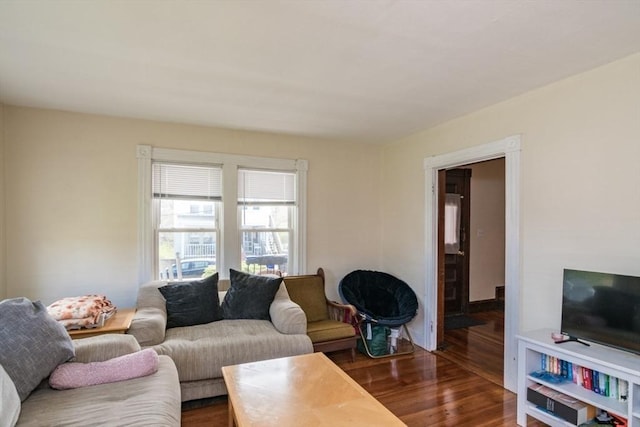 living room with dark wood finished floors