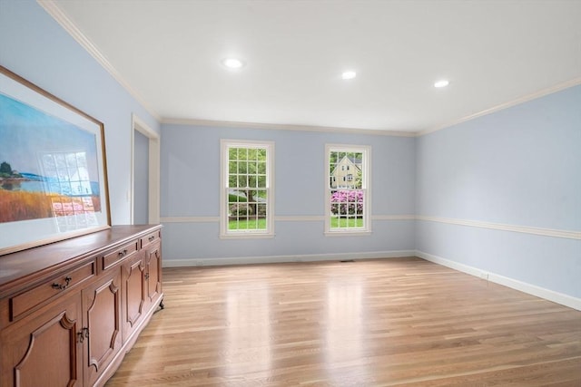 7 Cider Hill Ln, Sherborn, MA 01770 - empty room featuring ornamental molding, light wood finished floors, baseboards, and recessed lighting