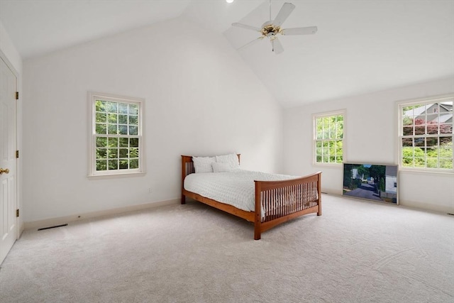 7 Cider Hill Ln, Sherborn, MA 01770 - bedroom with carpet floors, high vaulted ceiling, ceiling fan, and baseboards
