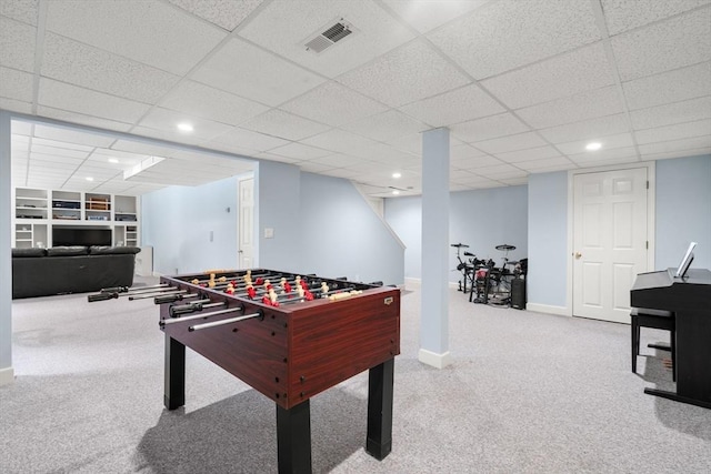 7 Cider Hill Ln, Sherborn, MA 01770 - playroom with carpet flooring, a drop ceiling, baseboards, and recessed lighting