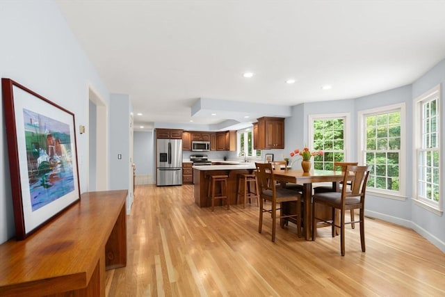 7 Cider Hill Ln, Sherborn, MA 01770 - dining space featuring light wood-style flooring, recessed lighting, and baseboards