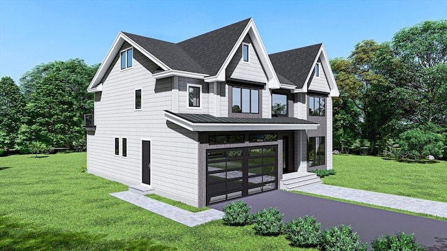 view of front facade featuring covered porch and a front lawn