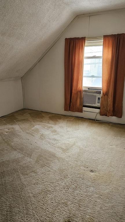 21 Morey St, Attleboro, MA 02703 - additional living space featuring a textured ceiling, vaulted ceiling, and carpet floors