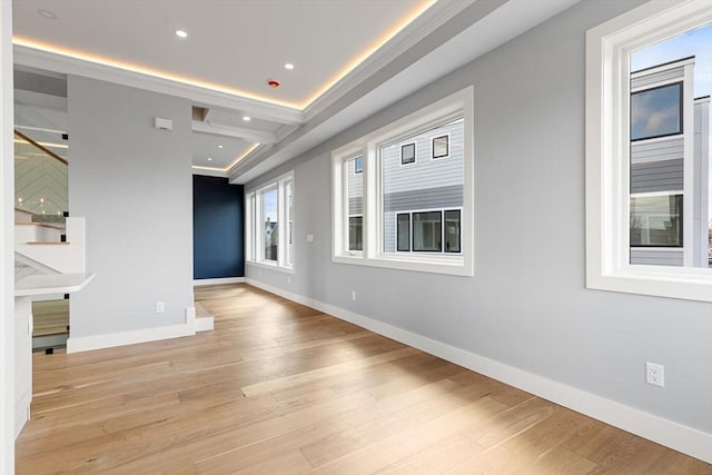 308 Newton St Unit 2, Waltham, MA 02453 - empty room featuring light wood-style flooring, baseboards, recessed lighting, and crown molding