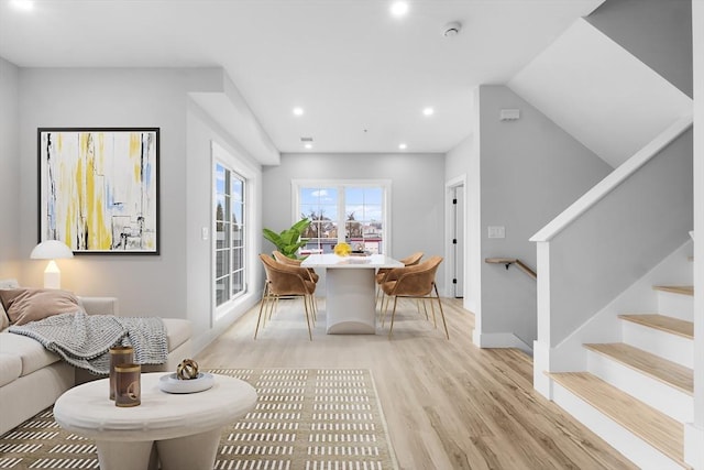 889-895 Grinnell St Unit 1, Fall River, MA 02721 - living room with light wood-style flooring, recessed lighting, stairway, and baseboards