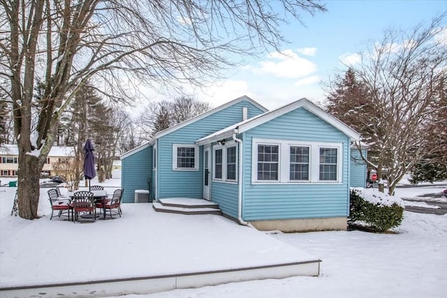 view of snow covered property