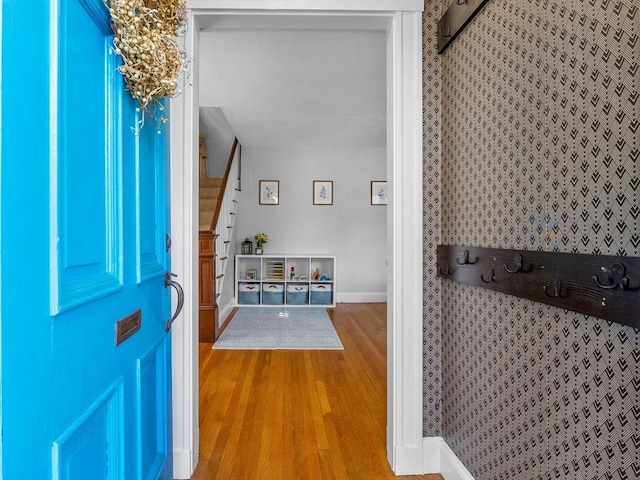 20 Humphrey St, Wakefield, MA 01880 - entryway featuring wood finished floors and stairs
