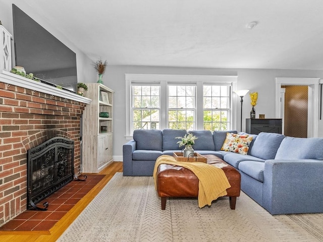 20 Humphrey St, Wakefield, MA 01880 - living room with wood finished floors and a brick fireplace