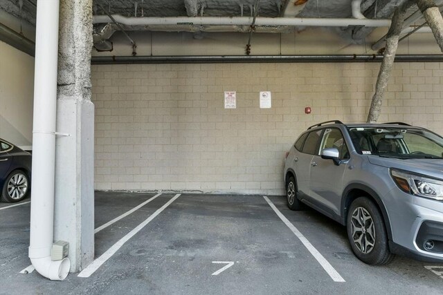 parking deck with concrete block wall
