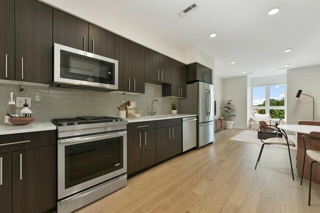 kitchen featuring visible vents, light countertops, tasteful backsplash, a sink, and stainless steel appliances