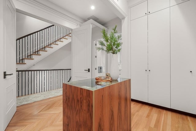 interior space featuring light parquet floors