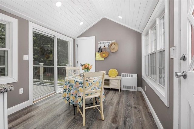 41 Sherrick Ave, Holbrook, MA 02342 - dining area featuring wood finished floors, lofted ceiling, wooden ceiling, and recessed lighting